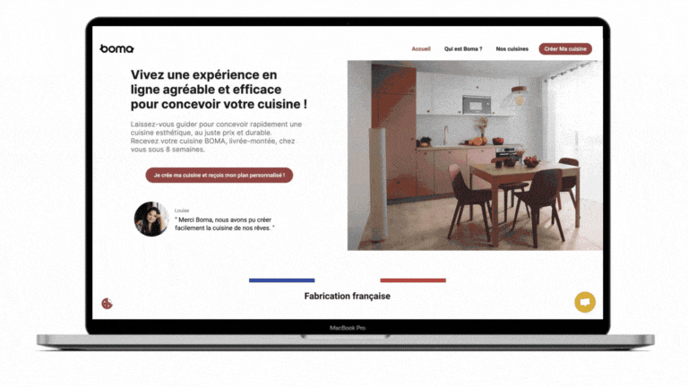 Images animées de type GIF montrant le configurateur de cuisines en ligne que Fotetsa a développé pour son client : Boma.