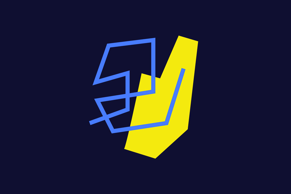 Image mise en avant – une forme géométrique jaune et un tracé bleu superposés Image mise en avant - une forme géométrique jaune et un tracé bleu superposés