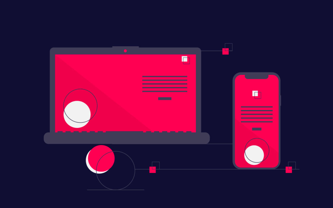 progressive-web-app-thetribe-1080×675 Design d'un laptop et d'un smartphone avec des écrans rouges