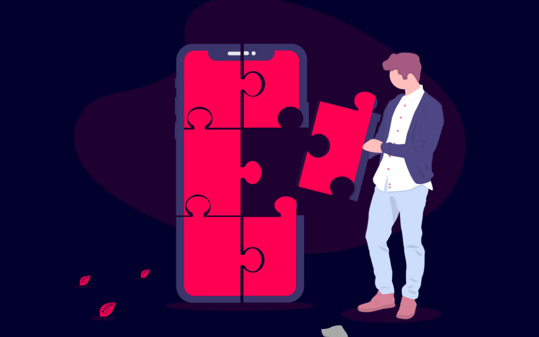 supers-fonctionnalites-article-1080×675 Graphisme présentant un homme tenant la dernière pièce d'un puzzle formant un smartphone géant